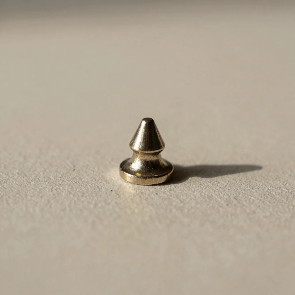 Macro photograph of a clad base-metal pin with precious-metal surface detail, soft directional light, restrained shadows